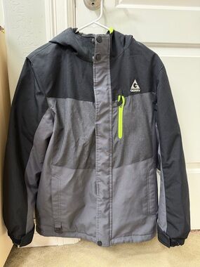 Gerry Youth Hooded Ski Jacket - Gray with Black & Neon Yellow Trim